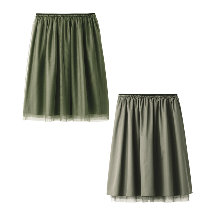 untitled 2015aw 女士涤纶正反面穿纱质中裙15377202 m 军绿色