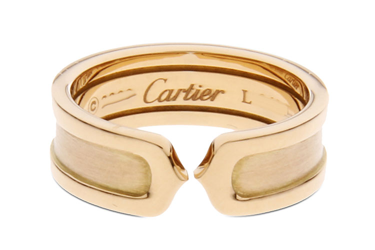 cartier(卡地亚) 18k黄金窄版双c戒指55