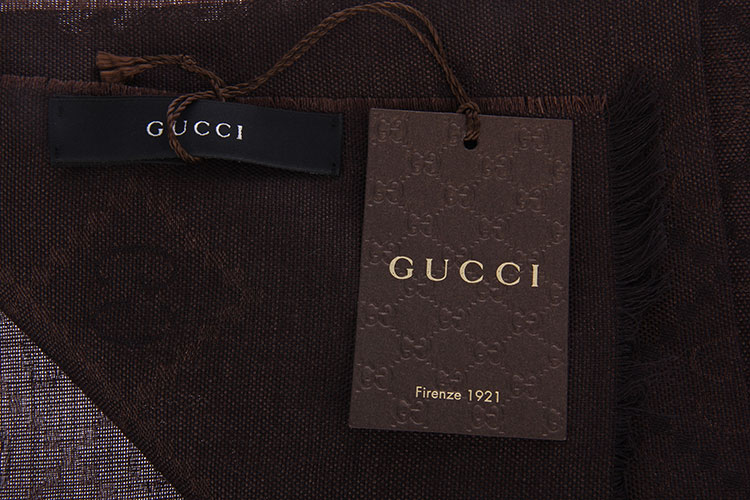 gucci(古驰) 深棕色logo羊毛/丝围巾