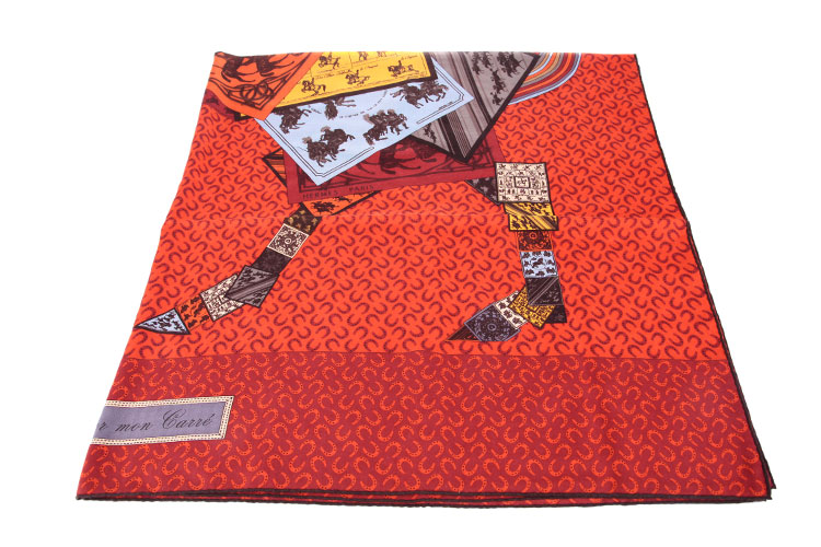hermes(爱马仕) 红橘马蹄图案羊绒围巾140