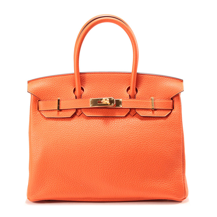 hermes(爱马仕) 橙色金扣皮质 birkin 30手提包