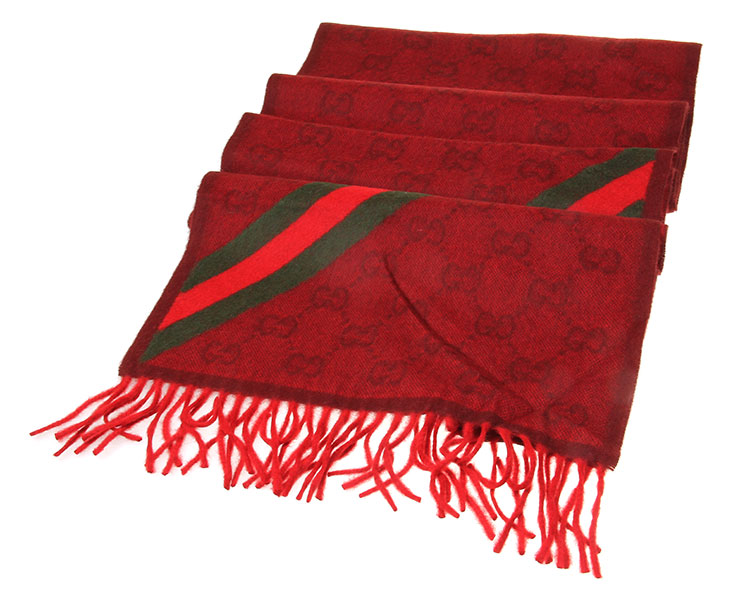 gucci(古驰 红色logo红绿条纹羊毛围巾