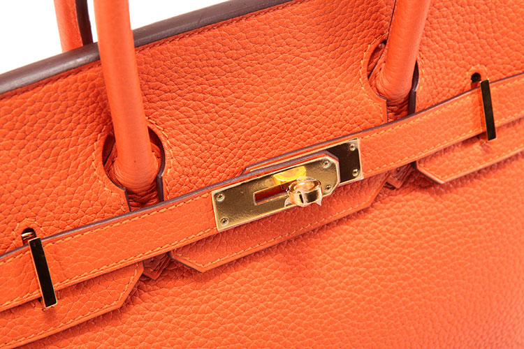 hermes(爱马仕) 橙色金扣皮质 birkin 30手提包