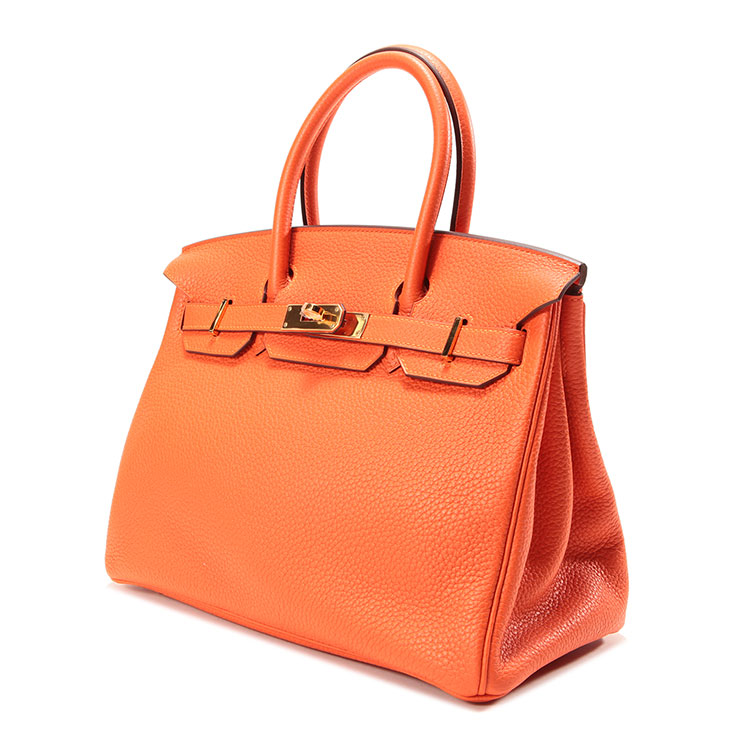 hermes(爱马仕) 橙色金扣皮质 birkin 30手提包