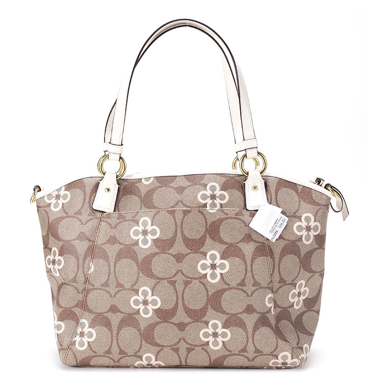 coach(蔻驰) 卡其色pvc花朵图案两用包