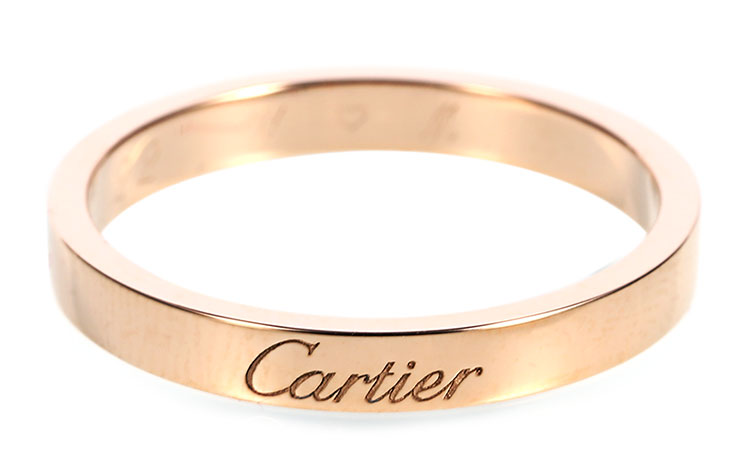 cartier(卡地亚 18k玫瑰金刻字版窄版戒指60