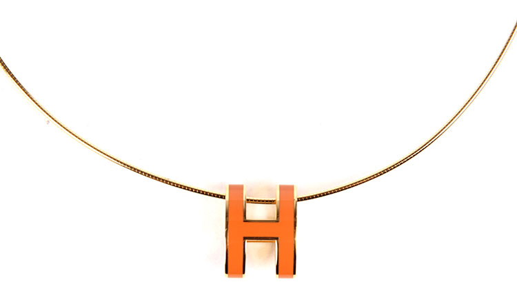 hermes(爱马仕 橘色珐琅椭圆h扣项链