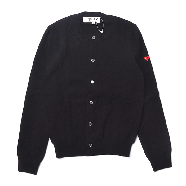 garcons/川久保玲 cdg play新款女士袖子迷你爱心黑色纯毛针织开衫