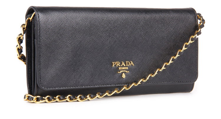 prada(普拉达 黑色十字纹皮质链条两用包