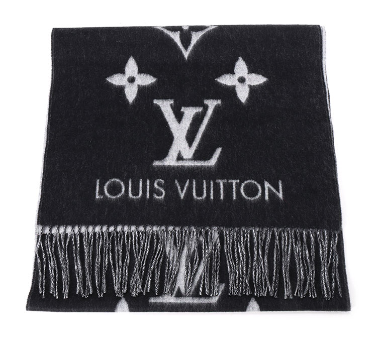 louis vuitton(路易威登) 黑灰色羊绒logo围巾