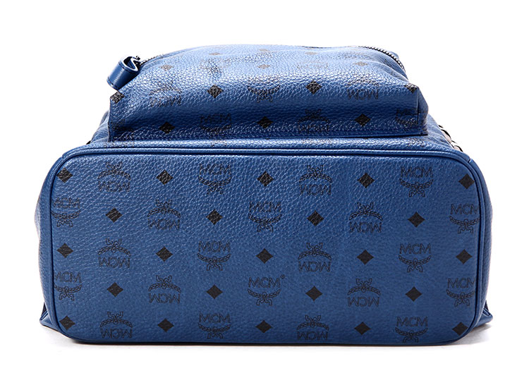 mcm(mcm 深蓝色皮质侧面铆钉装饰中号双肩包