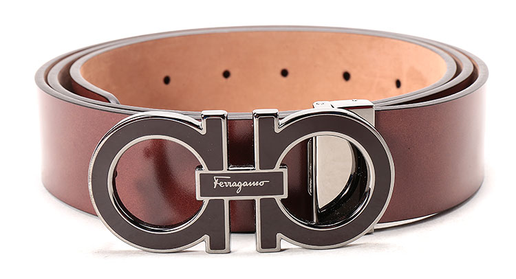 salvatore ferragamo(菲拉格慕)银色logo深红色光面腰带