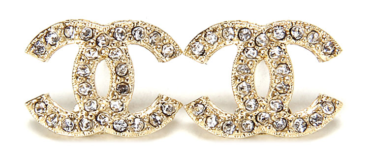 chanel(香奈儿 金色弧形双c logo水钻耳钉