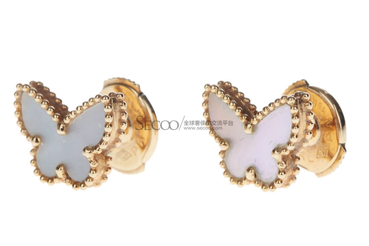 van cleef & arpels(梵克雅宝) 白贝母蝴蝶18k黄金耳钉
