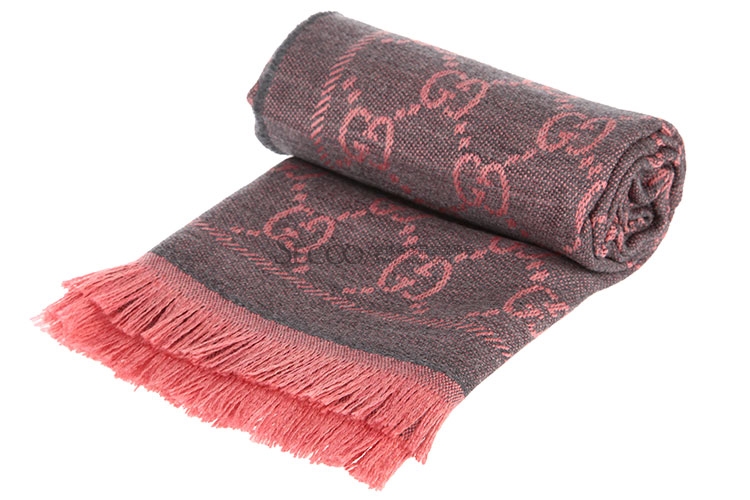 GUCCI(古驰) 紫粉色logo羊绒围巾