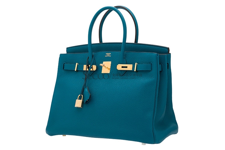 爱马仕birkin35 (7w)伊兹密尔蓝clemence牛皮金扣手提包337792001
