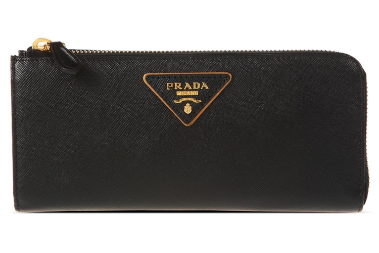 prada(普拉达)*黑色三角标十字纹长款拉链钱包