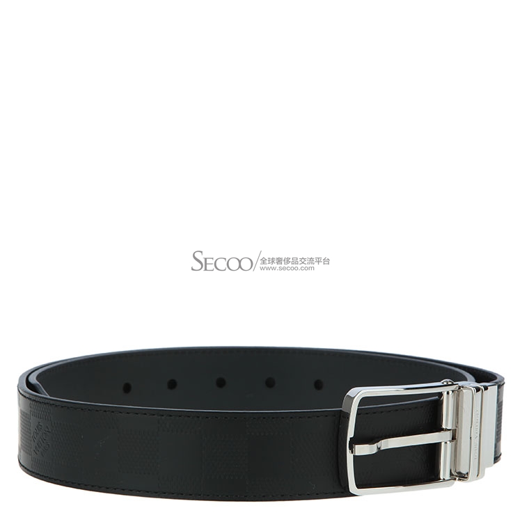 louis vuitton(路易威登) 黑色皮质针扣两面腰带90