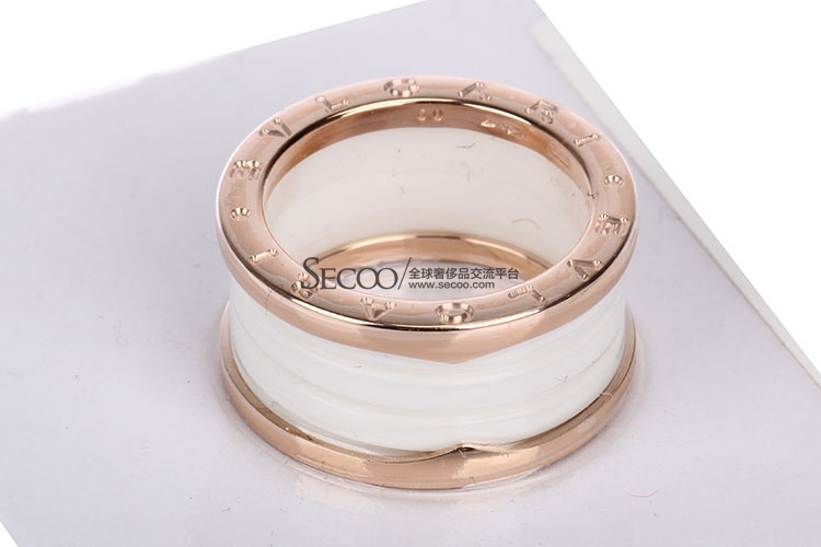 bvlgari(宝格丽) 18k 玫瑰金白色陶瓷四环戒指 55
