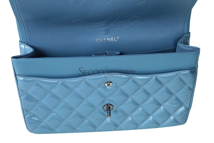 chanel(香奈儿) classic系列蓝色漆皮单肩包