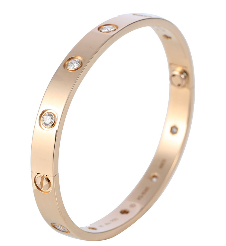 cartier(卡地亚) love系列18k玫瑰金十钻手镯16# 未使用