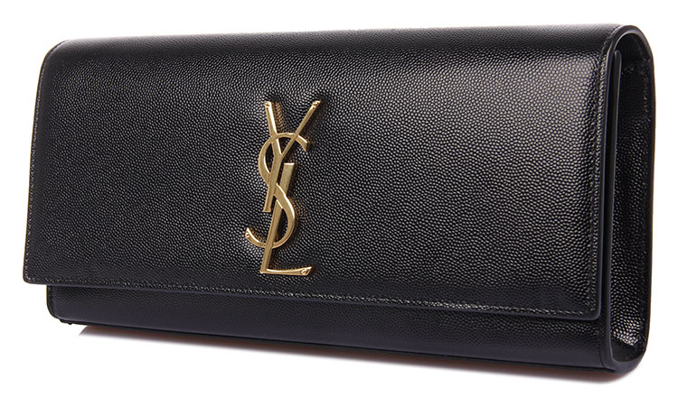yves saint laurent(圣罗兰) 黑色荔枝纹皮质长款手包