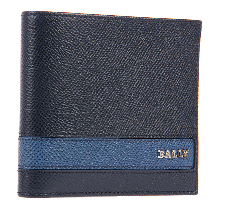 bally(巴利) 藏蓝/深蓝皮质短款两折钱夹