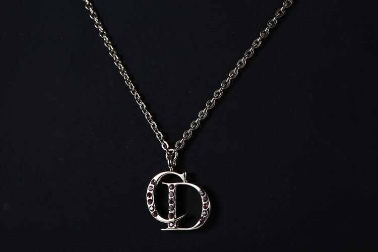 dior(迪奥) #金色cd-logo紫色水钻项链