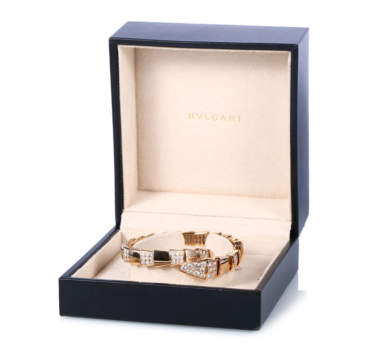 bvlgari,Cartier bvlgari(宝格丽) 18k玫瑰金蛇形镶钻手镯s