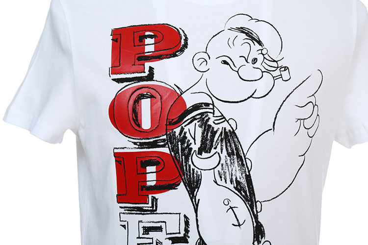 qi ta pin pai(其它品牌) 白色圆领短袖t恤大幅手绘大力水手popeye