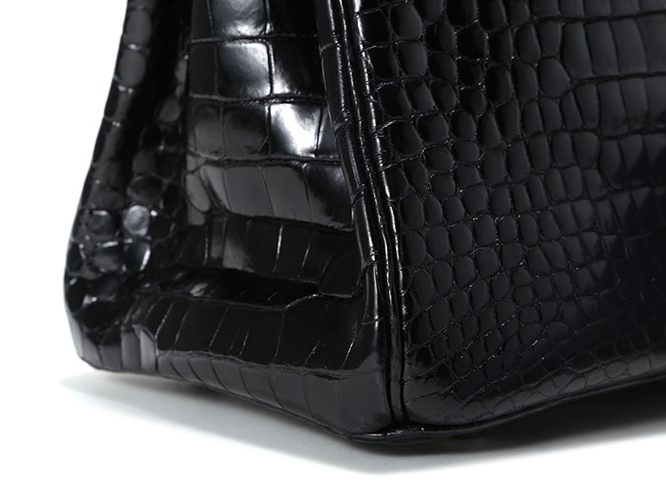 hermes(爱马仕 birkin35黑色鳄鱼银扣手提包