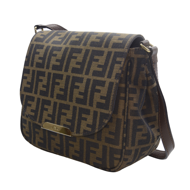 fendi(芬迪) 棕色logo帆布斜挎包