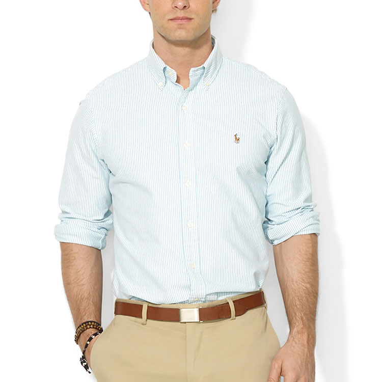 ralph lauren(拉夫劳伦) 男士定制长袖条纹休闲衬衫1058132 浅蓝色