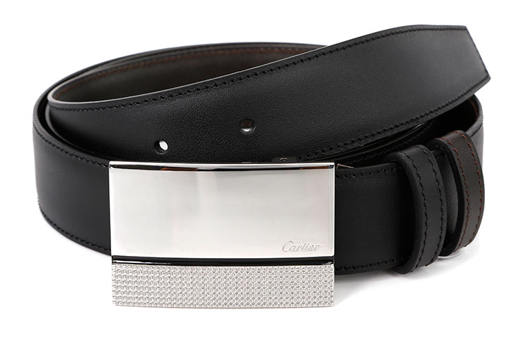 cartier(卡地亚) m黑/棕色银扣双面皮质腰带