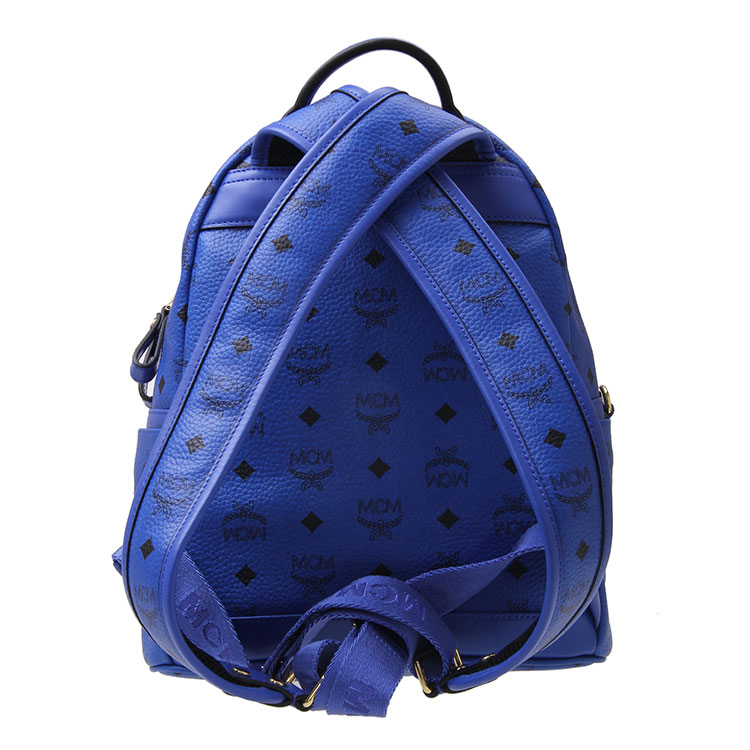 mcm(mcm) 蓝色皮质金色logo装饰小号双肩包