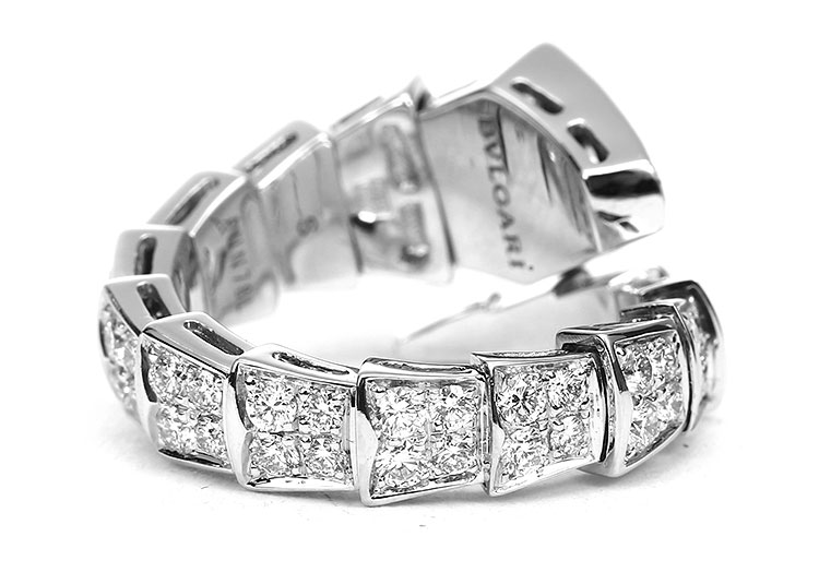 【Bvlgari宝格丽 戒指\/指环】Bvlgari(宝格丽) 18k白金蛇形镶钻戒指S#【正品 价格 图片】 - 寺库网
