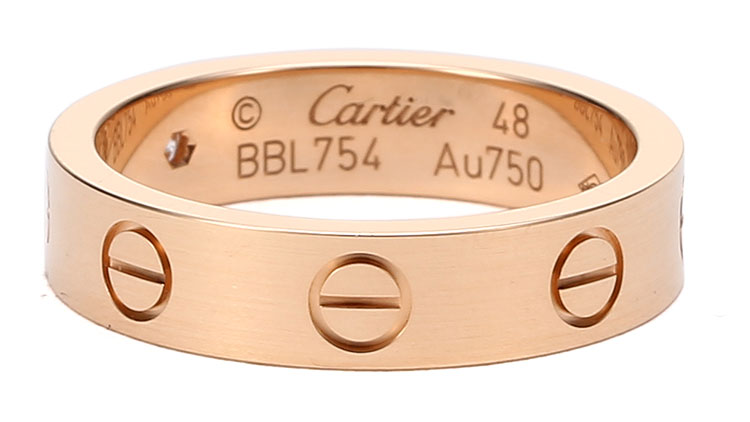 cartier(卡地亚) 18k玫瑰金窄版单钻戒指48