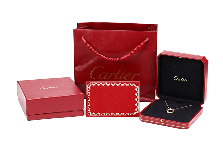 cartier(卡地亚#18k三色金三环镶五钻吊坠项链