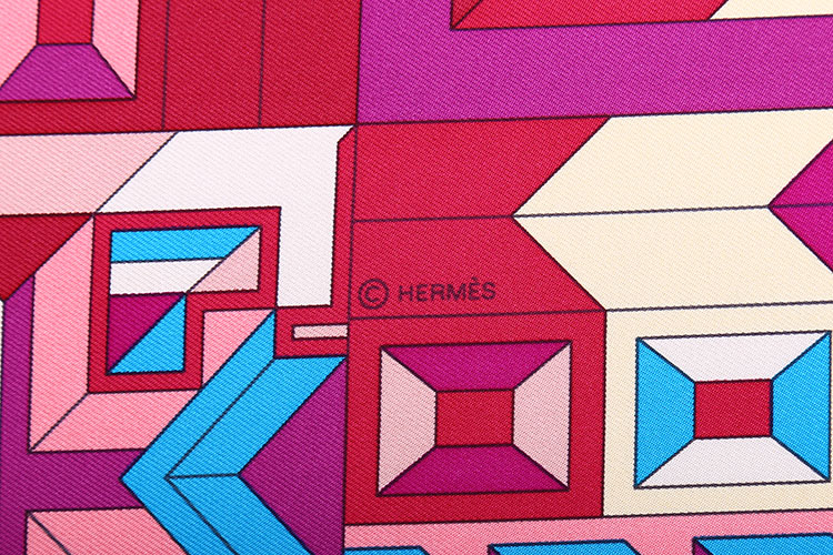 hermes(爱马仕) 紫红色底迷宫图案印花丝巾