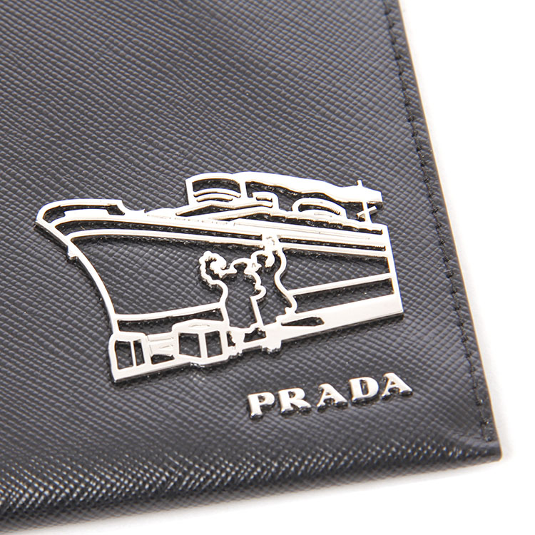 prada(普拉达) 黑色皮质游轮logo拉链手包