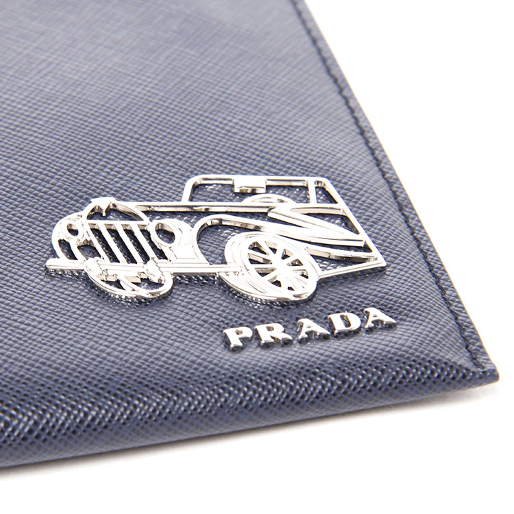 prada(普拉达 藏蓝色皮质老爷车logo拉链手包