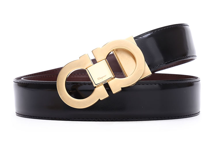 ferragamo(菲拉格慕) 黑色漆皮金色logo腰带 95