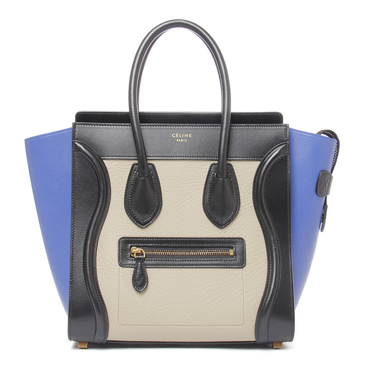 celine(赛琳) 黑/蓝/灰拼色皮质笑脸包 luggage micro
