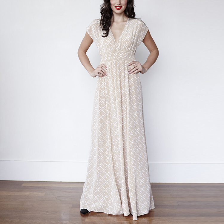darling nyc raquelle系列长款连衣裙 米白色 maxi party dress~tan