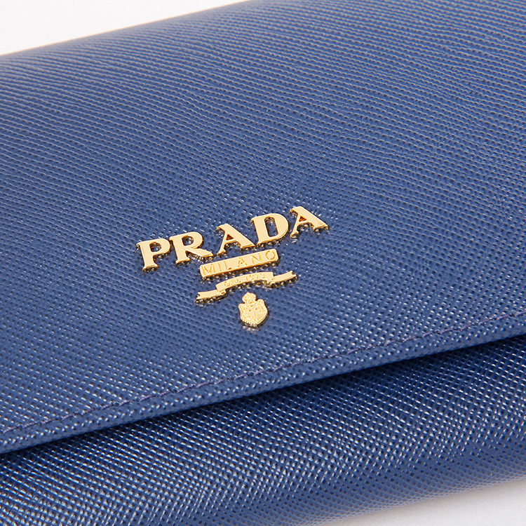 prada(普拉达) 藏蓝色皮质长款按扣钱夹