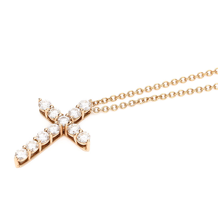tiffany & co.(蒂芙尼) 750玫瑰金十字架镶钻项链