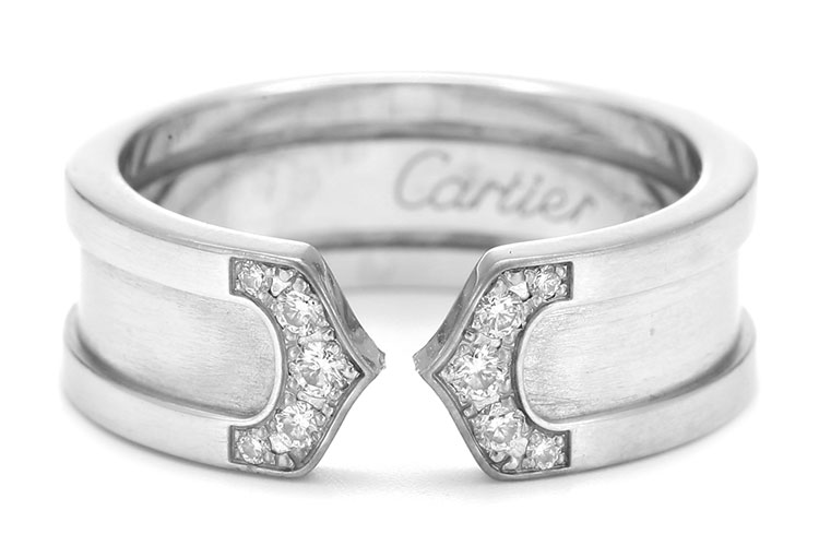 cartier(卡地亚) 18k白金双c镶钻戒指 51