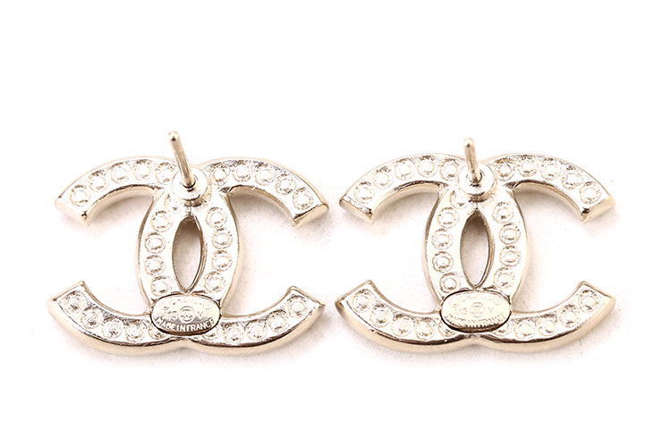 chanel(香奈儿)金色大双c logo 水钻耳钉