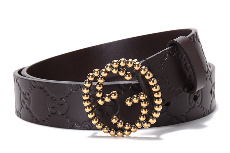 腰带】gucci(古驰#棕色皮质logo复古双g金扣腰带95cm【正品 价格