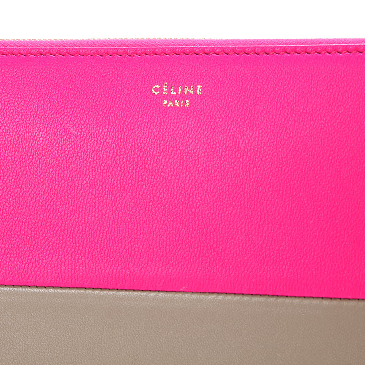 celine(赛琳) #m荧光粉色拼卡其色皮质钱夹